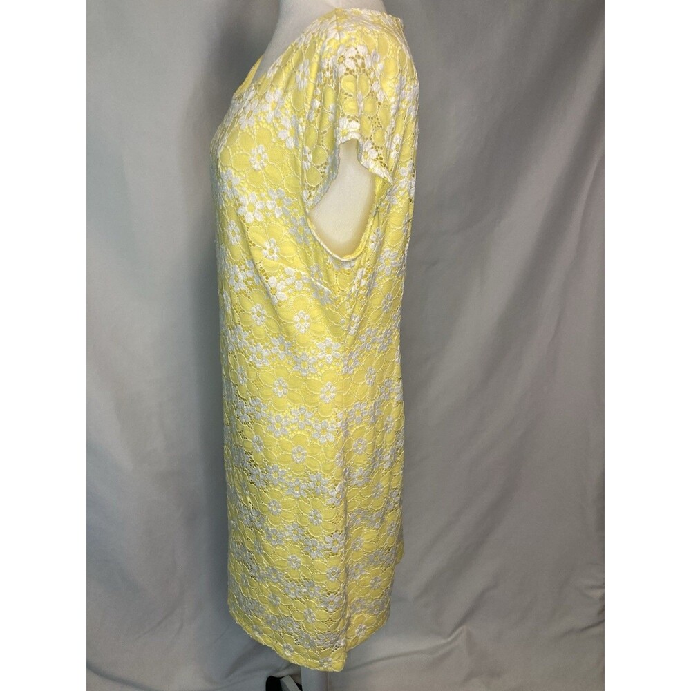 Yellow Floral Lace Dress Womens 16 Sheath Whimsical Kawaii Twee Coquette - Picture 14 of 15